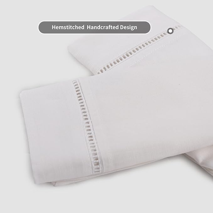 Simple&Opulence 100% Linen Dinner Napkins, Hemstitched Decorative 18x18 Inch White French Flax Cloth, Pack of 4 Reusable Napkins,Stone Washed with Handcrafted Mitered Corners