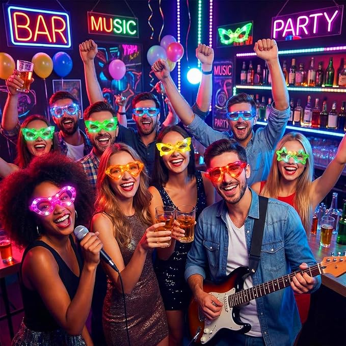 72 Packs LED Glasses for kids Glow in the dark Party Supplies Favor,6 LED 6 Shapes Glasses Flashing Plastic Light up Glass Toys Bulk 3 Replaceable Battery fit Halloween Christmas Thanksgiving