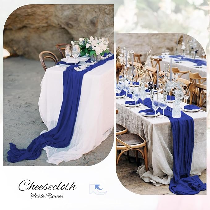 Showgeous 6 Pack Royal Blue Cheesecloth Table Runner Gauze Table Runner 10FT Long Semi-Sheer Table Runner Boho or Rustic Wedding Table Decor for Wedding Decor Arch Draping Bridal Shower Holiday Party