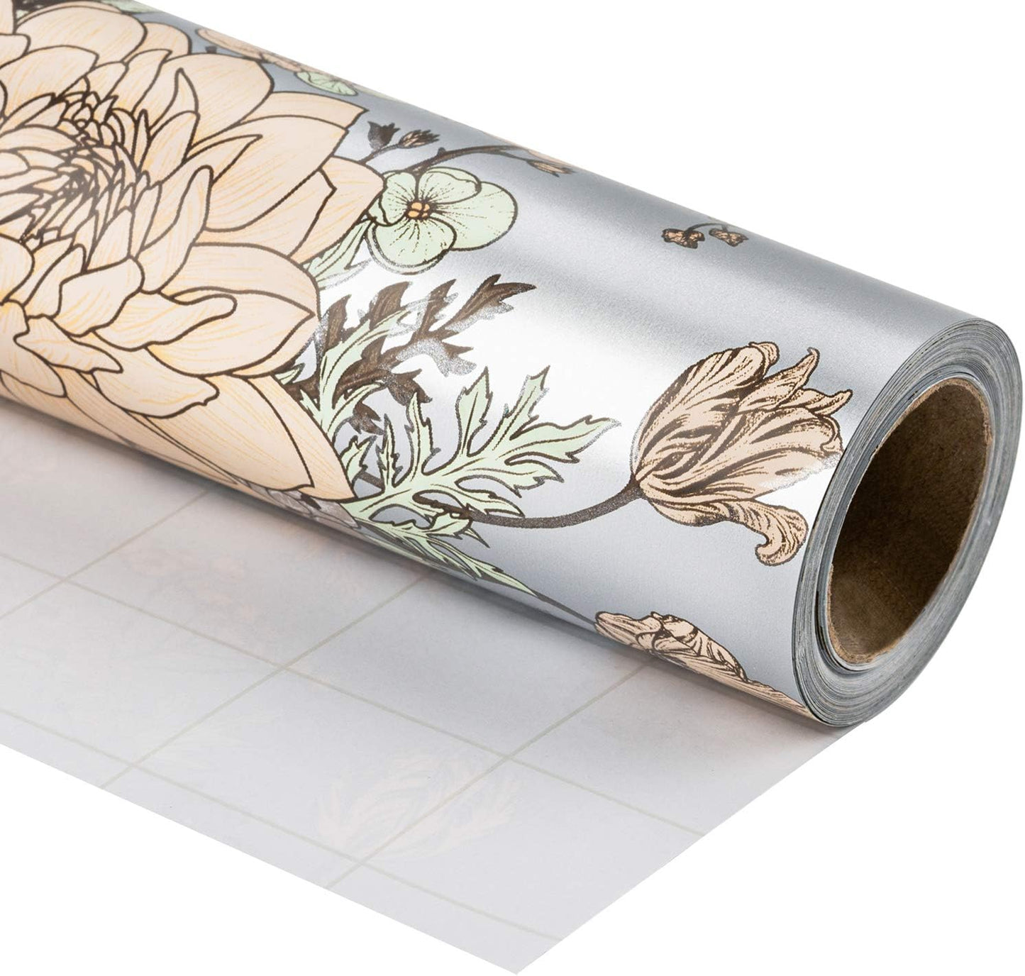 WRAPAHOLIC 30 Inch Jumbo Floral Wrapping Paper - 30 Inch X 33 Feet - Pearlized Silver Vintage Floral Wedding Wrapping Paper for Birthday, Bridal Shower, Baby Shower