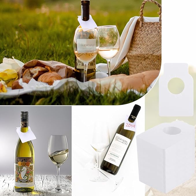 500 PCS Wine Bottle Tags for Cellar Collection, Wine Labels Plastic PVC Wine Hanging Labels Reusable Wine Tags for Bottles Name, Year, Tasting Notes Wine Racks Marker, Double Sided, White
