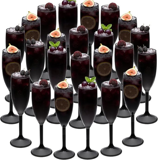 24 Pcs Champagne Flutes 5.4OZ Plastic Champagne Glasses Wine Glasses Plastic Goblets for Parties Mimosa Bar Glasses Stemmed Drinking Cups for Wedding Celebration Christmas Birthday Bride (Clear Black)