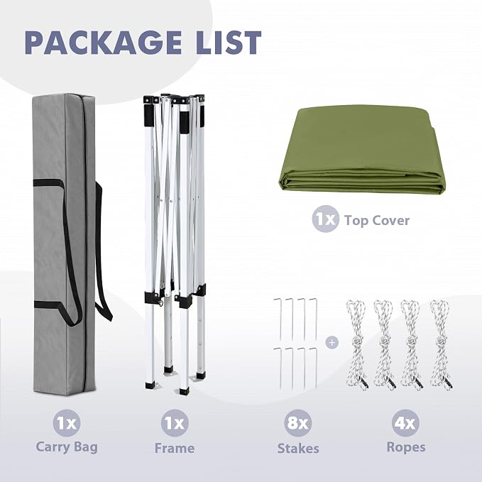 5x5 Pop Up Canopy Tent, Instant Portable Beach Canopy, Outdoor Tent with Carry Bag for Camping, Sports, Tailgating, Events, Grass Green