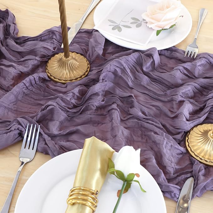 8 Pack Dusty Purple Cheesecloth Table Runner 120 Inch 10FT Gauze Cheese Cloth for Birthday Party, Banquet, Theme Party, Wedding Decoration