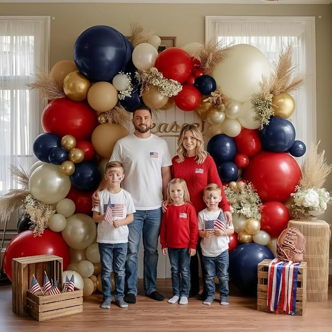 Red Blue Balloon Garland, Double Stuffed Navy Blue Red White Sand Pearl Balloon Arch Kit Nude Gold Balloons for Baby Shower Birthday Wedding Graduation Independence Day Party Decorations