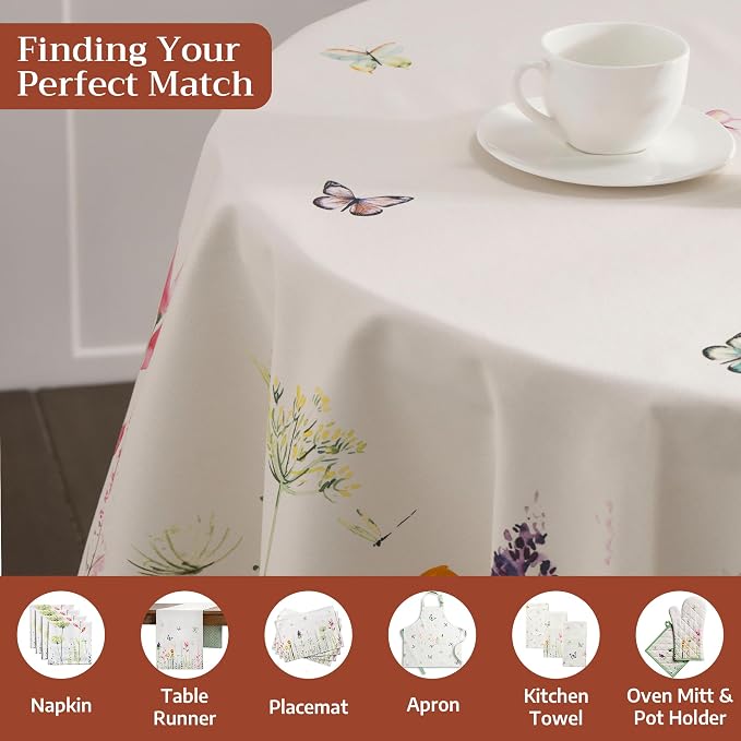Maison d' Hermine Table Cloth Round Table 100% Cotton 69 Round Inches Tablecloth Reusable Decorative for Dining Kitchen Room Farmhouse Party Home Hotel Restaurant Spring Summer - Botanical Fresh