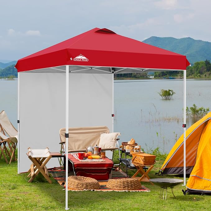 EAGLE PEAK Commercial Canopy 6.6x6.6 Pop Up Canopy Tent with 1 Sidewall, Easy Setup Heavy Duty Instant Event Shelter for Vendors & Markets, Outdoor Sun Shade, Red