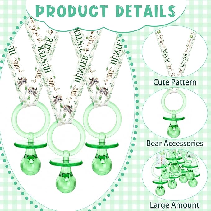 Coume 60 Pieces Baby Shower Pacifiers Necklace Acrylic Pacifiers Necklace Charm Party Favors for Girls Boys Baby Shower Party Decorations Table Scatter (Neutral Style,Green)