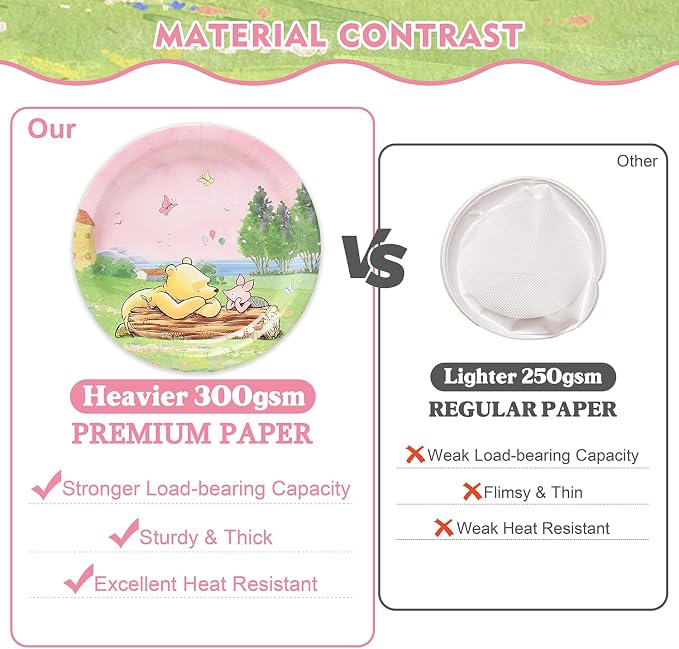 144Pcs Pink Winnie Bear Baby Shower Plates and Napkins Tableware Set, Plates Napkins Cups Straws and Forks Sets, Winnie Baby Shower Decorations Birthday Party Supplies, Serves 24 Guests