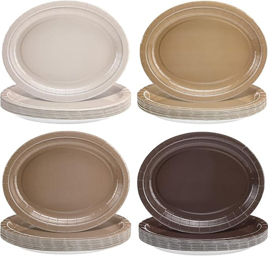 Vesici 100Pcs Brown Paper Plates Boho Baby Shower Party Decorations Gradient Brown Oval Disposable Dessert Plates Paper Platters Oval Tableware for Birthday Boho Bridal Baby Shower Party Supplies