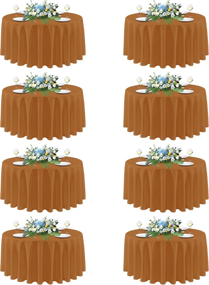 sancua Thanksgiving Round Tablecloth 90 Inch Diameter, 8 Pack Bronze, Circle Polyester Fabric Light Brown Fall Table Cloth Cover for Harvest Wedding Party Reception Banquet (Fit 30-72 Inch Tables)