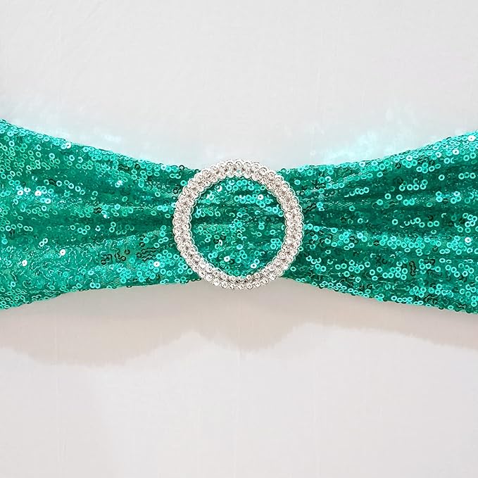 Sequin Chair Sashes Spandex, Pack of 20 Sequin Stretch with Buckle Chair Bands for Wedding Banquet Birthday Graduation Party Anniversary Prom Celebration Chair Decorations (Teal, 20pcs)