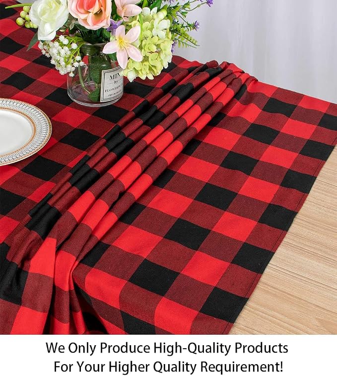 ShinyBeauty Square Tablecloth 60"X60" Black and Red Table Overlay Checkered Cotton Table Linen Farmhouse Table Cover Outdoor Tablecloths Buffalo Plaid Table Cloth