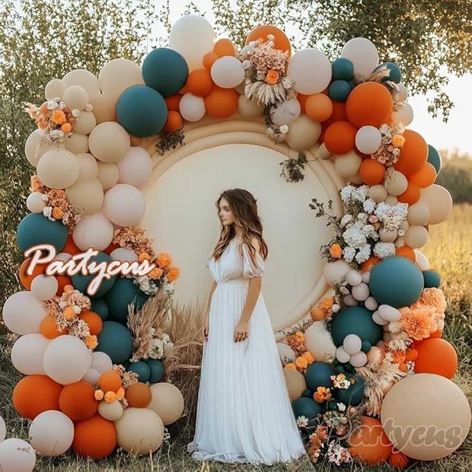 Dusty Blue Orange Balloon Arch Kit Double Stuffed Burnt Orange Blush White Sand Balloon Garland with Dark Teal Latex for Boho Baby Shower Birthday Bridal Wedding Party Decor