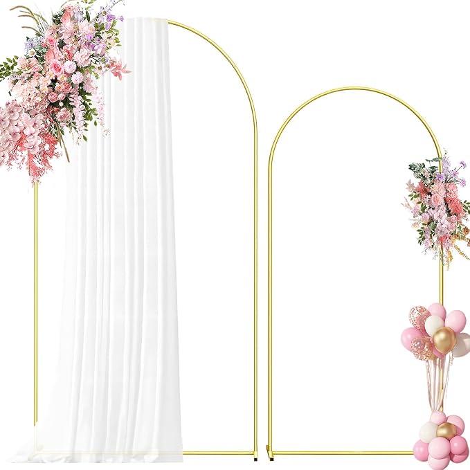 Metal Arch Backdrop Stand 7.2FT+6FT Wedding Arch Backdrop Stand Set of 2 Gold Backdrop Arch Stand Wedding Arch Frame for Wedding Ceremony Birthday Party Decoration Arbors of Metal