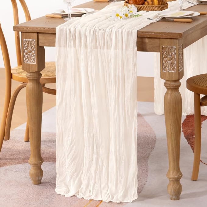 MLMC 6 Pack Ivory White Table Runner Rustic Gauze Cheesecloth Table Runner 10ft Cheese Cloth Centerpiece Decor 65x120 Inches for Wedding Dessert Anniversary Bridal Baby Shower Decor
