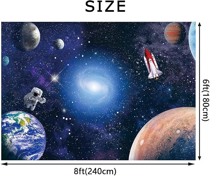 8x6FT Space Astronaut Photo Backdrop Cosmic Galaxy Planet Rocket Photography Background Newborn Gift Children Birthday Party Baby Shower Banner Photographic Studio Photo Backgrounds