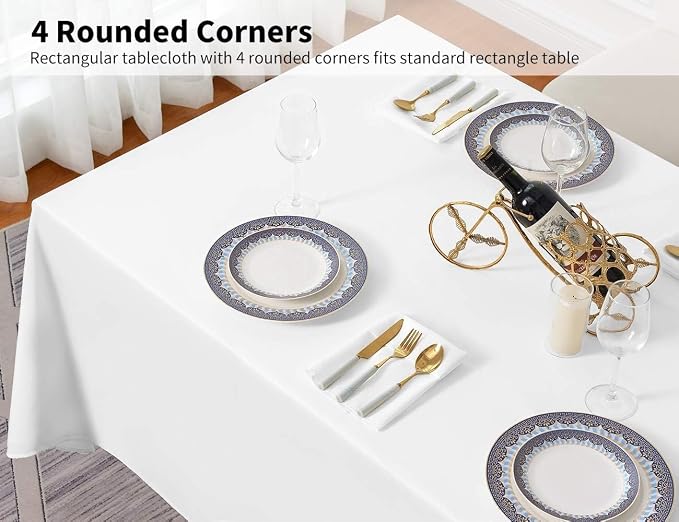 Surmente 5 Pack White Rectangle Tablecloth 90 x 156-inch Rectangular Polyester Table Cloth for Weddings, Banquets, or Restaurants