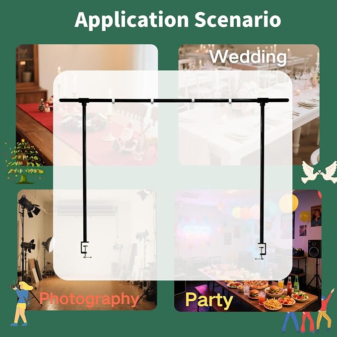 Beyeutao Over The Table Rod Stand with Clamps Adjustable 16"-87" Length 30"-45" Height Metal Balloon Arch Stand Black Table Backdrop Frame Suitable for Photography Wedding Birthday Party Christmas
