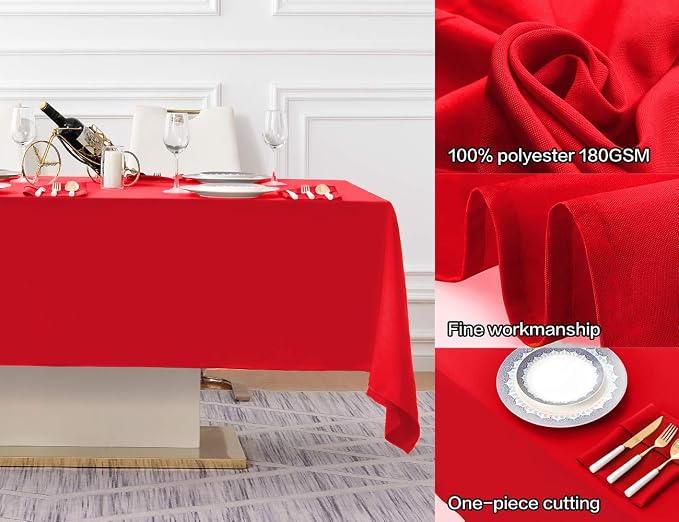 Surmente Red Christmas Tablecloth 60 x 102-inch Rectangular Polyester Table Cloth for Weddings, Banquets, or Restaurants