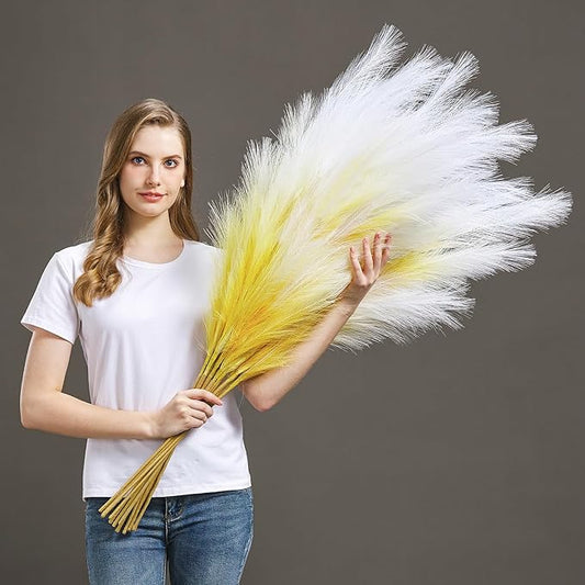 7 Pcs/45 Inches Artificial Tall Pampas Grass for Floor Vase - Long Fake Pampas Grass Branches for Office and Home Decor - Pompas Grass Gift and Boho Decor (Yellow Gold Gradient, 7)