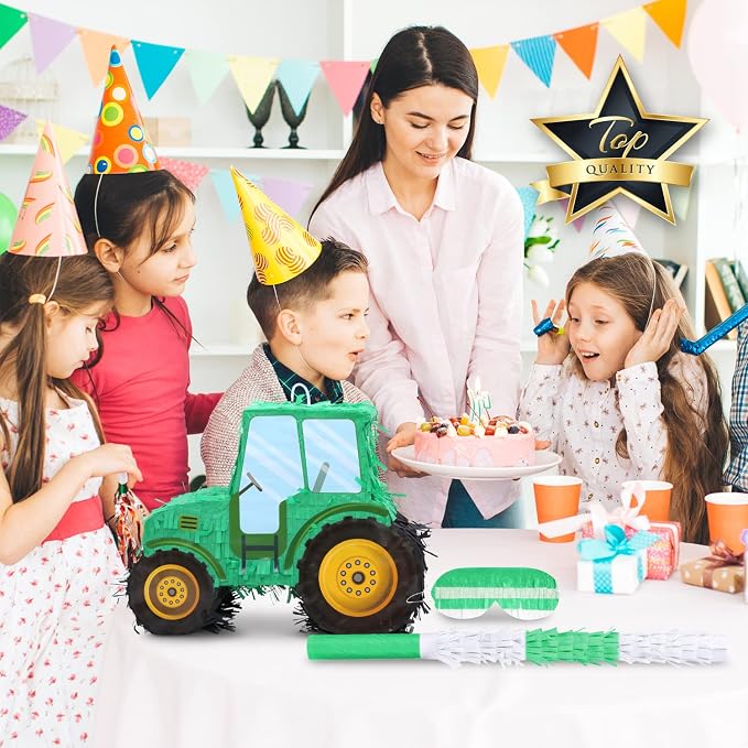 Pinatas Bundle with a Blindfold and Bat(15.8 x 6.7 x 12 Inches), Tractor Pinatas Kids Excavator Pinatas for Construction Birthday Parties, Boys Birthday Party Supplies