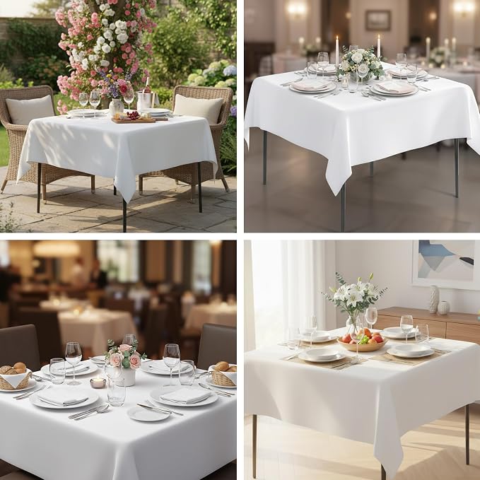 Fixwal 2 Pack White 54 x 54 Inch Square Tablecloths, Reusable Heavy Duty Washable Polyester Table Covers for Wedding, Party, Birthday, Outdoor, Picnic, Camping