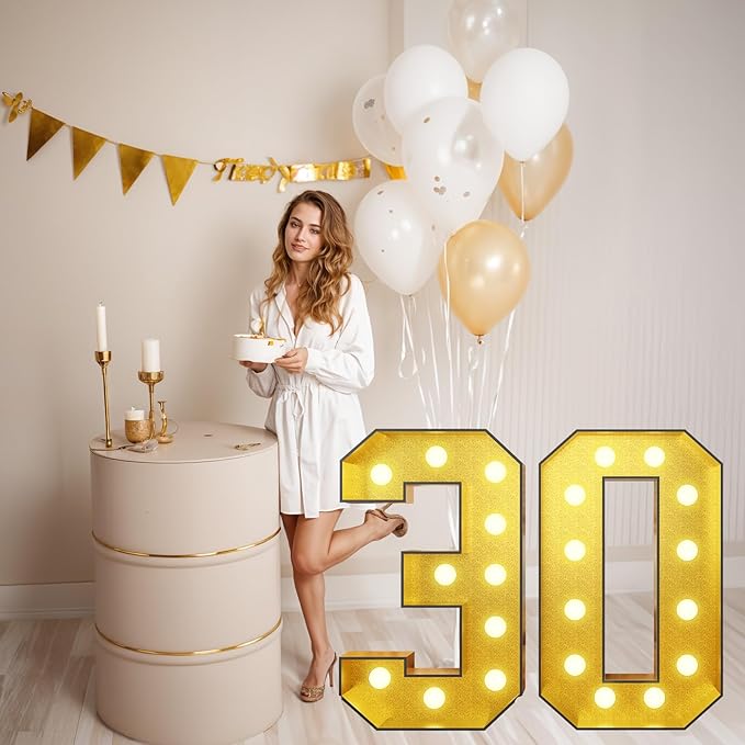 Light Up Number 8, Marquee Light Up Numbers Gold 4FT, Large Led Numbers Lights for 8th Birthday, 4 Feet Tall DIY Frame Pre-Cut Foam Board Kit for Night Light Party Anniversary Decorations