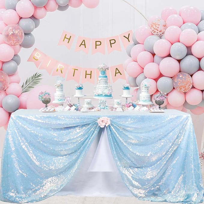 ShiDianYi Aqua Tablecloth Rectangle 90X156 Inch Sequin Fabric Table Cloth Iridescent Sequined Table Overlay Glitter Linen Blue Mermaid Fabric for Birthday Party