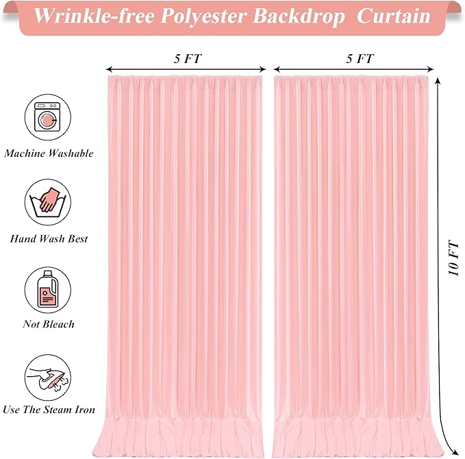 10x10ft Dusty Pink Backdrop Curtains with Lights Photo Drapes Wrinkle Free Fabric Backdrop Curtain for Wedding Birthday Party Baby Shower Bridal Shower Home Party Background Decorations