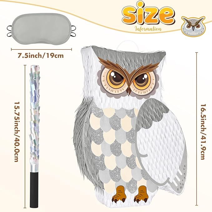 WERNNSAI Night Owl Piñata - Owl Wicked Piñata Hanging Woodland Forest Party Decorations for Kids Birthday Animal Shower Party Game Favor, with Blindfold and Bat