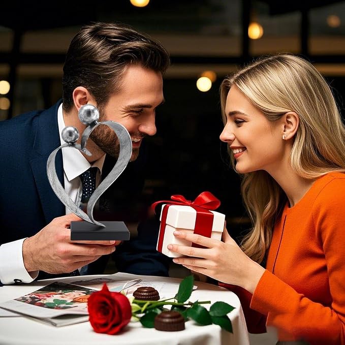 25th Wedding Anniversary Heart Gifts 25th Anniversary Love Gifts for Couple Wife Husband Iron Decorations Silver Wedding Gifts (Silver)