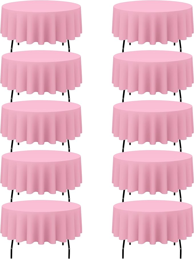 BRILLMAX 10 Pack Pink Round Tablecloths 90 Inch for 60” Tables - 150 GSM Polyester Fabric, 15" Standard Drop, Water, Stain & Wrinkle Resistant Cloth Cover for Wedding Reception Banquet Dining