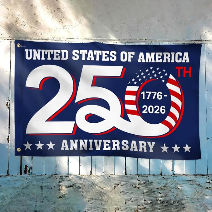 FLAGWIX American 250 Years Anniversary Flag - Polyester Double-sided Yard Flags For Outside Grommet Flag, 4x6 ft - 4th of July Decorations for Home Yard Garden Decor Banner, Gifts For Men Women
