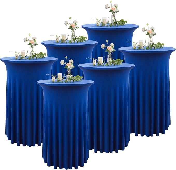 6 Pack Royal Blue Round High Top Highboy Cocktail Table Cloth 3243 Inch, Wrinkle Free Stretch Spandex Tablecloths Table Cover with Wavy for Party Bar Wedding Banquet Event