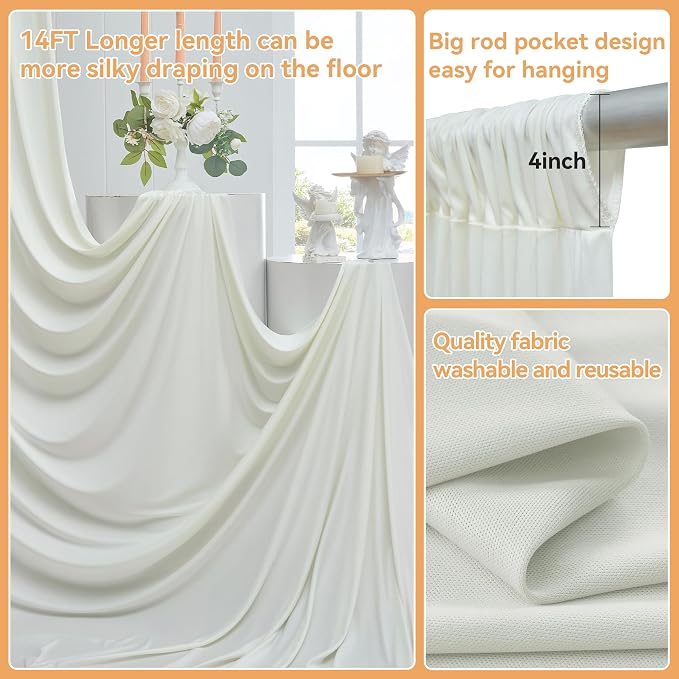 10ftx14ft Ivory Backdrop Curtains for Wedding-Wrinkle Free Backdrops Curtain Drapes Fabric Decorations Photo Back Drop Cloth for Baby Shower Photography Stage Reception 2Panels 14ft(H) x 5ft(W)
