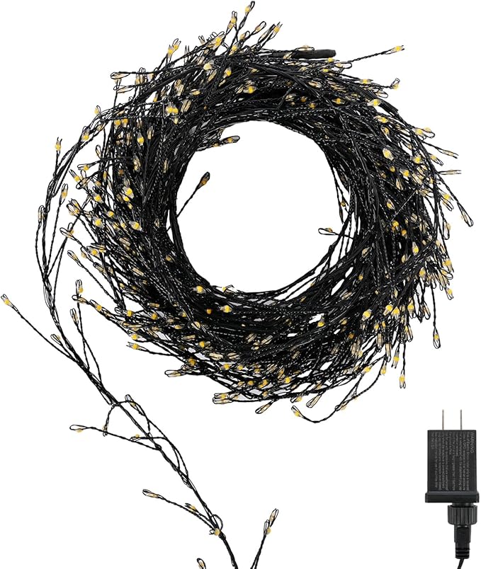Black Fairy Lights Plug in 752 LED Warm White Waterproof | 30.68FT copper wire string with 13.1FT cord, warm glow, IP44 for plug in fairy lights outdoor vine, railing, tree decor