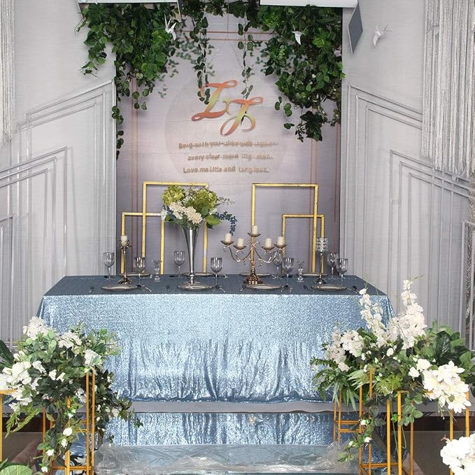 Juya Delight 50" x 80" Baby Blue Rectangle Sequin Tablecloth for Party Dinner Banquet Festival Wedding Anniversary Exhibition Dessert Table