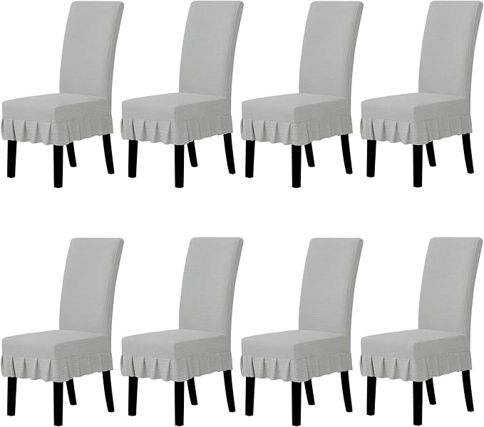 Easy-Going Dining Chair Covers Stretch Parsons Chair Slipcover with Skirt Chair Covers for Dining Room Restaurant Banquet (8 PCS, Silver Gray)
