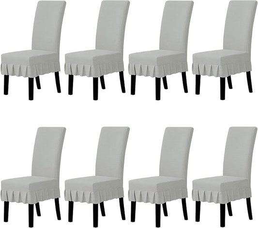 Easy-Going Dining Chair Covers Stretch Parsons Chair Slipcover with Skirt Chair Covers for Dining Room Restaurant Banquet (8 PCS, Silver Gray)