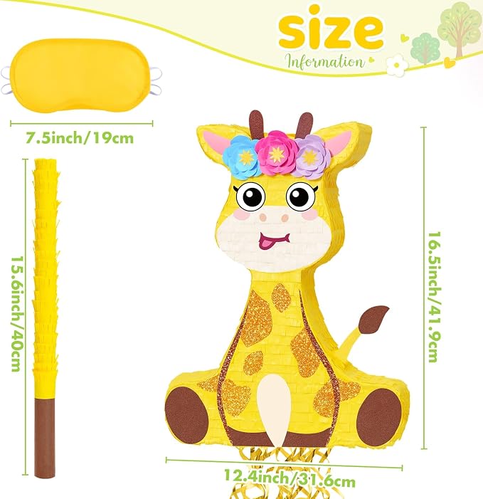 WERNNSAI Giraffe Piñata - Jungle Giraffe Piñata with Blindfold and Bat for Kids Cute Safari Animal Birthday Party Decorations Classroom Party Game Supplies Baby shower Decor