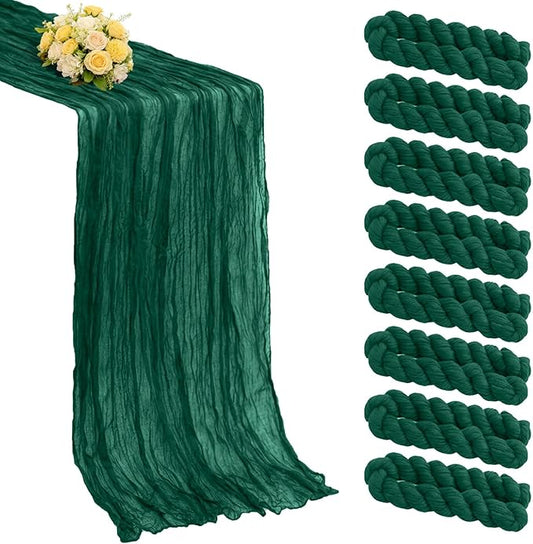 8 Pack Emerald Green Cheesecloth Table Runner 21x120 Inch Gauze Table Runners Reusable Polyester 10ft Boho Rustic Cheese Cloth Table Runner for Wedding Party Baby Shower