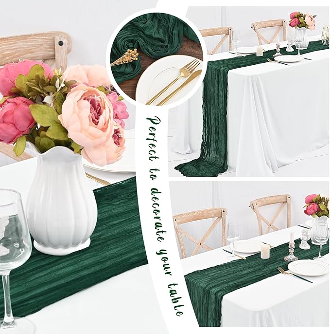 24 Pack Forest Green Cheesecloth Table Runner ,10FT Cheese Cloth Table Runner for Wedding Decor, 20x120inch Rustic Boho Gauze Table Runners for Christmas Wedding Party Bridal Shower