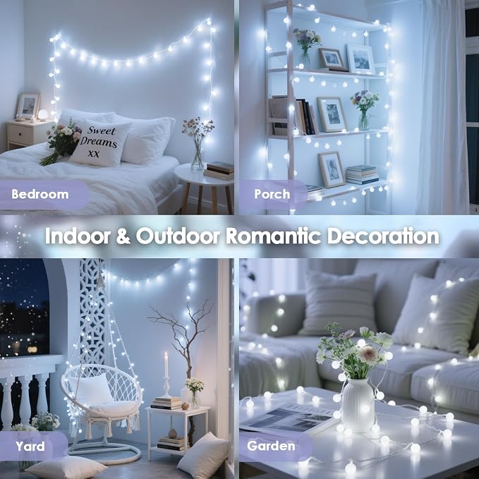 100LED Connectable Classroom String Lights Indoor Outdoor, 43ft White Globe Lights Plug in with Remote, 8 Lighting Modes Waterproof Fairy Light for Bedroom Classroom Wedding Christmas Decorations