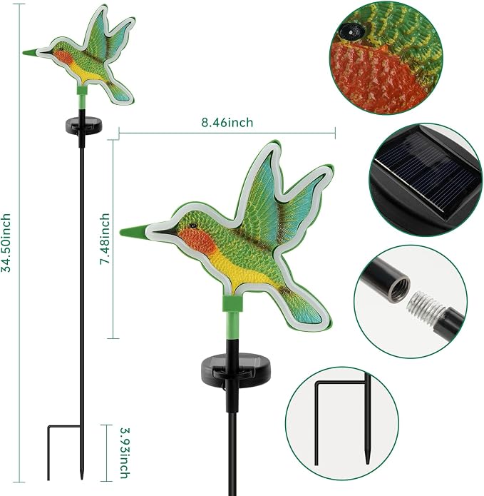 Solar Hummingbird Garden Lights 2 Pack, Colorful Neon Glow LED Solar Stake Lights, Waterproof Outdoor Decorative Landscape Lighting for Yard, Patio, Gifts for Mom