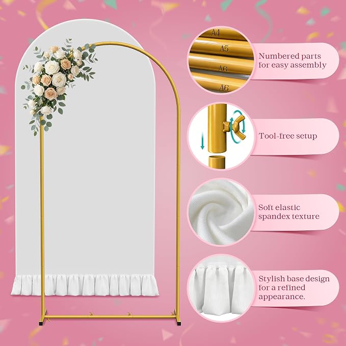 6.6FT Metal Arch Backdrop Stand and Cover Set, Pink Balloon Arch Kit, 153 Pcs Balloons, 4 Baby Shower Box, Letter Stickers, Clips for Baby Shower, Gender Reveal, Birthday, Wedding Decor