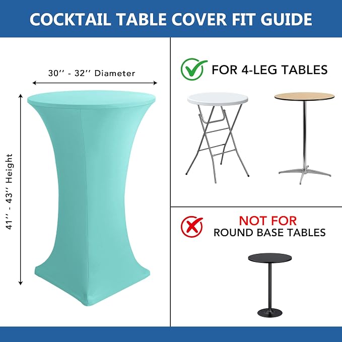 Cocktail Table Covers-Spandex Round High Top Table Cloths 6 Pack 32x43 Inch-Aqua Blue Stretch Fitted Bar Tall Tablecloth for Pub Bistro Highboy Party Banquet Height Folding Satnding Tables