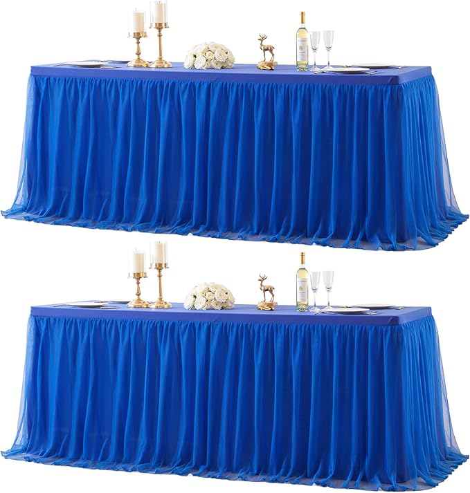 HB HBB MAGIC Royal Blue Table Cloth Spandex Table Covers 8ft Fitted Tulle Tablecloth Rectangular Desk Skirt Stretch Table Cloths Covers Party Banquet Birthday Baby Shower Wedding Table Cloth, 2 Pack
