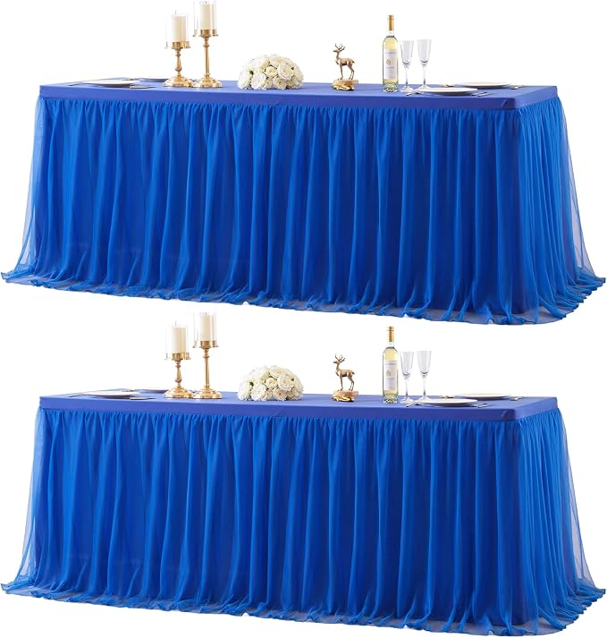 HB HBB MAGIC Royal Blue Table Cloth Spandex Table Covers 6ft Fitted Tulle Tablecloth Rectangular Desk Skirt Stretch Table Cloths Covers Party Banquet Birthday Baby Shower Wedding Table Cloth, 2 Pack