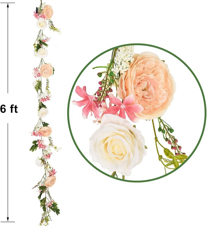 DearHouse 2Pcs Artificial Peony Flower Garland - Silk Peony Garland with Pink and White Flowers for Wedding Party Table Decoration,6ft/Strand